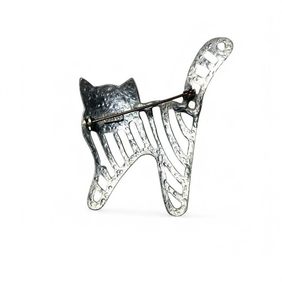 Vintage Pewter Ultra Craft Cat Brooch With Green Eyes And Abstract Cutout Design - Picture 2 of 6